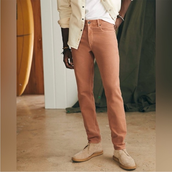 Men’s New Faherty Stretch Terry Jeans Mesa Red 5 Pocket Slim Pants - Picture 1 of 10